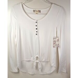 Pink Rose Henley Front Tie Top Women's Small White Casual NWT